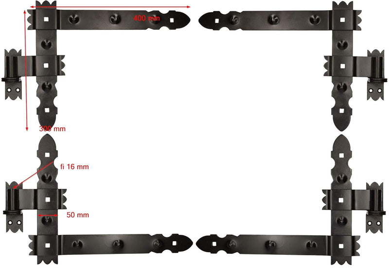 KOTARBAU® Winkelband 400 x 300 mm mit Kloben 2 Paar Fensterladenband Winkelscharnier Türband Torband