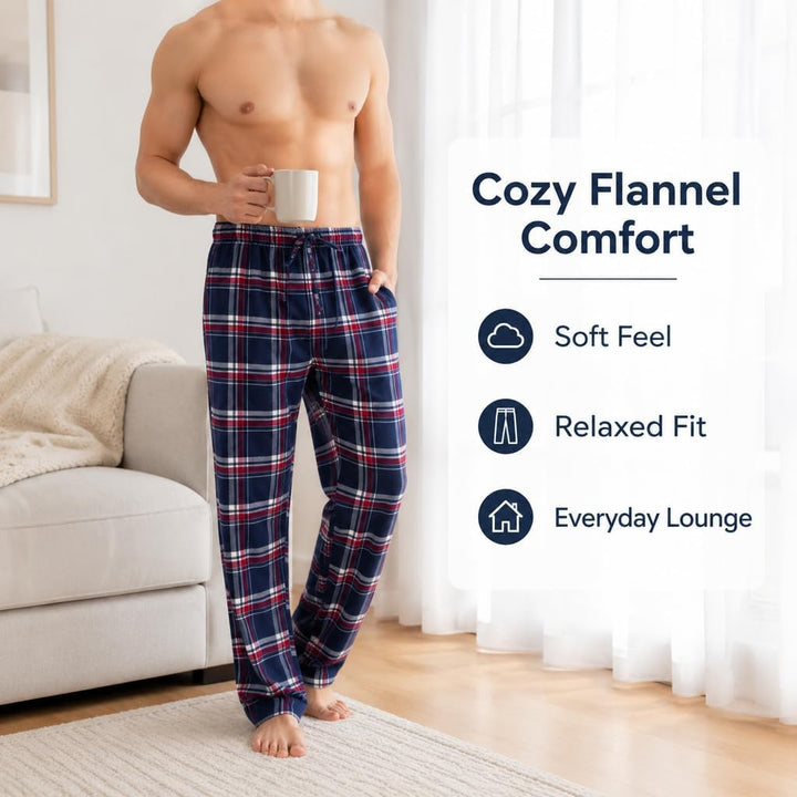 JTPW Herren 100% Baumwolle Flanell Bequeme Pyjama/Lounge Bottoms mit Taschen S Blue White Plaid, S B