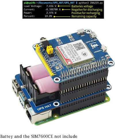 UPS HAT for Raspberry Pi Series Boards Support 5V Uninterruptible Power Supply Charge and Power Outp