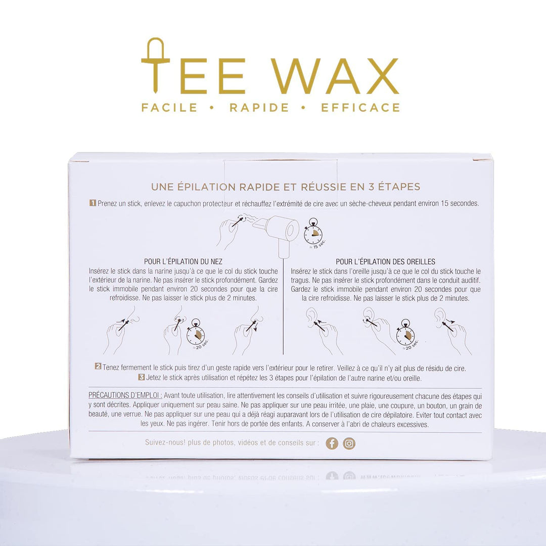 TEE WAX – 12 gebrauchsfertige Wachsstäbchen – Nasen- und Ohrenhaarentfernung – Schmerzfrei – 100% na