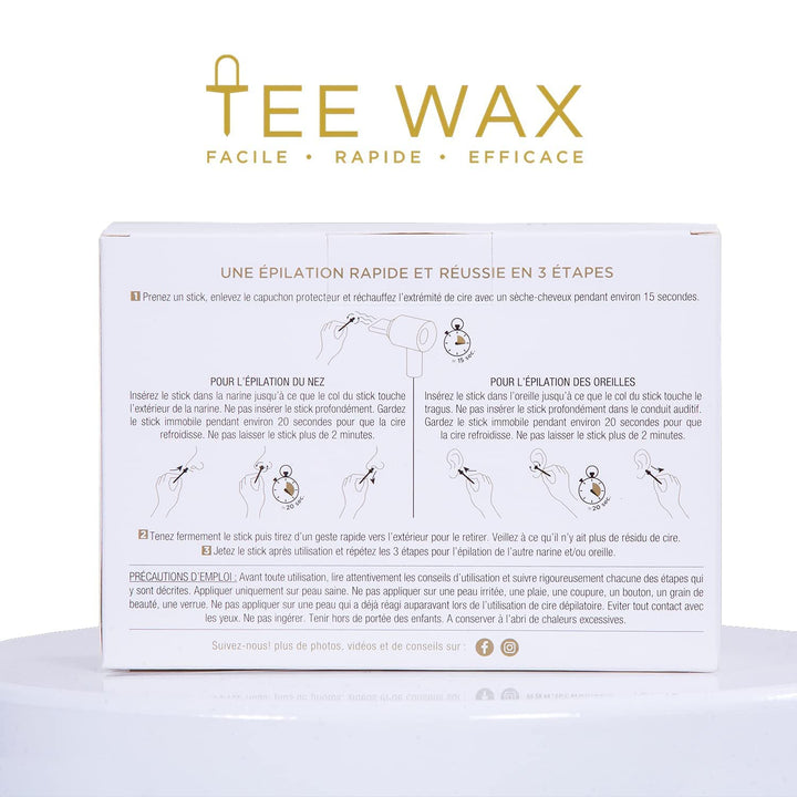 TEE WAX – 12 gebrauchsfertige Wachsstäbchen – Nasen- und Ohrenhaarentfernung – Schmerzfrei – 100% na