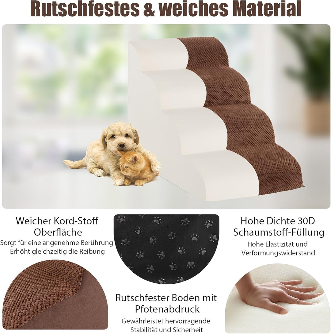 SOARS Hundetreppe 4-Stufig, Haustiertreppe aus Hochdichtem Schwamm, Katzentreppe mit Abnehmbarem, Wa