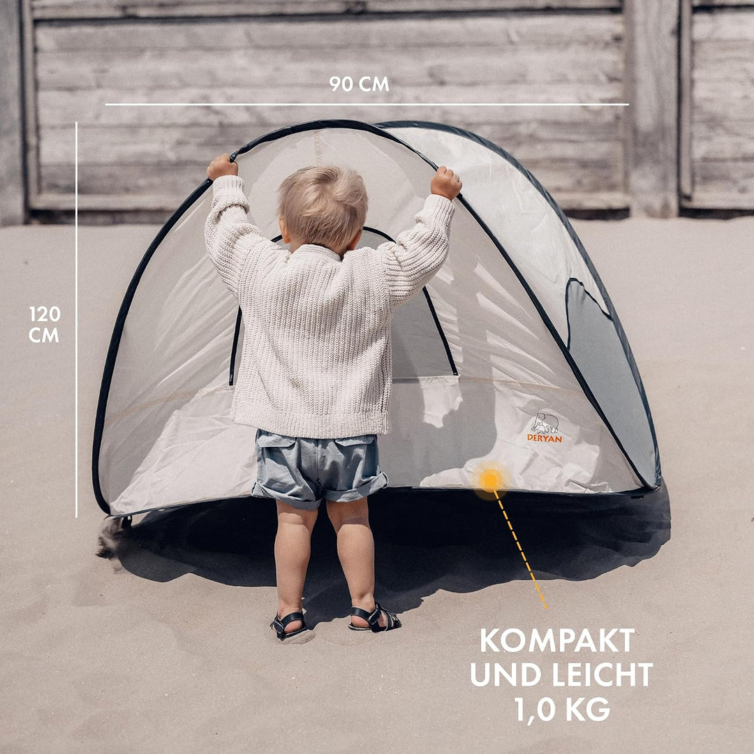 Deryan Strandzelt Pop Up - Leichtgewicht - 50% UV-Schutz - Inklusive Pflöcke und Tragetasche - Creme