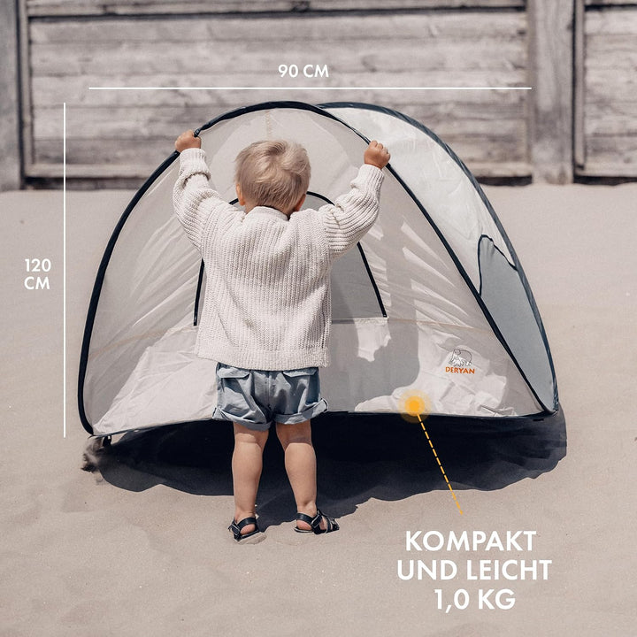 Deryan Strandzelt Pop Up - Leichtgewicht - 50% UV-Schutz - Inklusive Pflöcke und Tragetasche - Creme