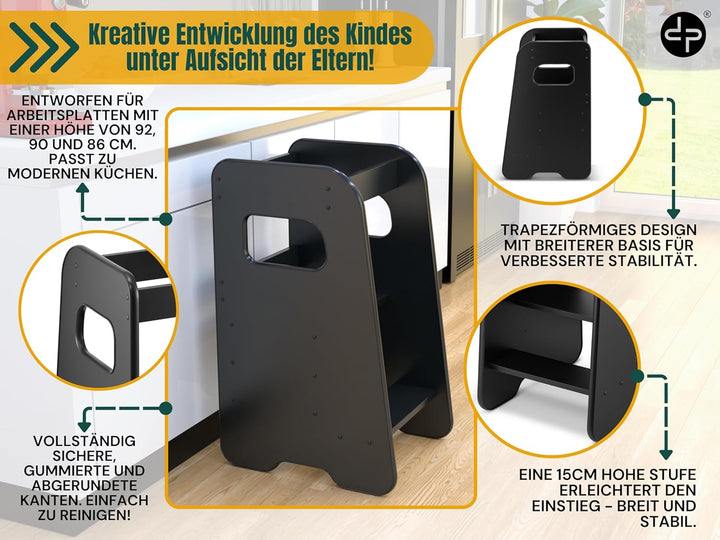 defiPad Lernturm für Kinder | Stylisch Kippschutz Lernturm Höhenverstellbar | Höchste Sicherheit | M
