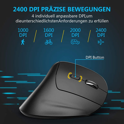 iClever Ergonomische Maus Kabellos, 2.4G Wireless Vertikale Maus Ergonomisch mit 6 Tasten,1000/1600/