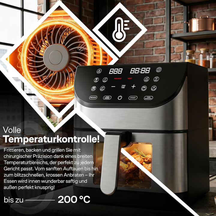 Retoo Heissluftfritteuse XXL 8L Airfryer 12-in-1 Funktionen, 1800W Leistung, Antihaftbeschichtung, T