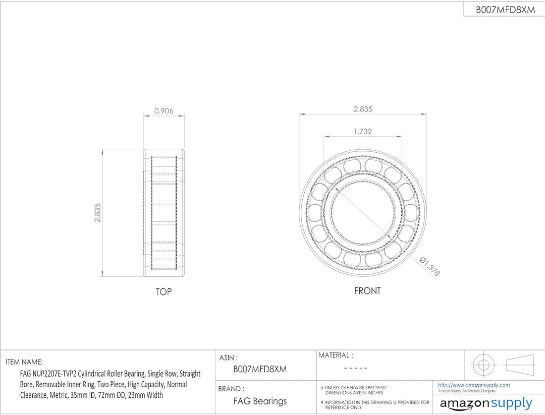 FAG nup2207e-tvp2 Zylindrische Roller Bearing, einreihig, gerade Bohrung, abnehmbarer Ring innen, zw