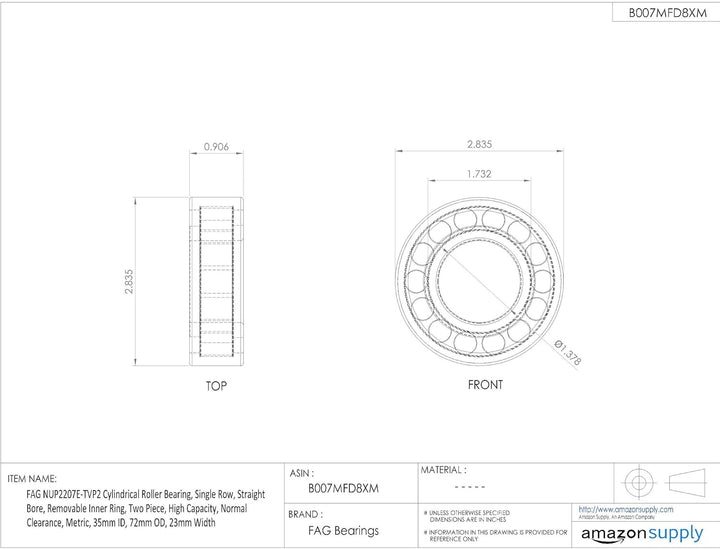 FAG nup2207e-tvp2 Zylindrische Roller Bearing, einreihig, gerade Bohrung, abnehmbarer Ring innen, zw