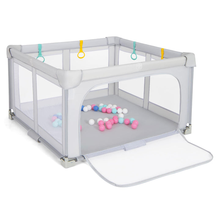 GOPLUS Laufstal faltbar, Laufgitter Baby mit 50 bunten Bällen, 4 Griffen &amp; Tragetasche, Playpen mit