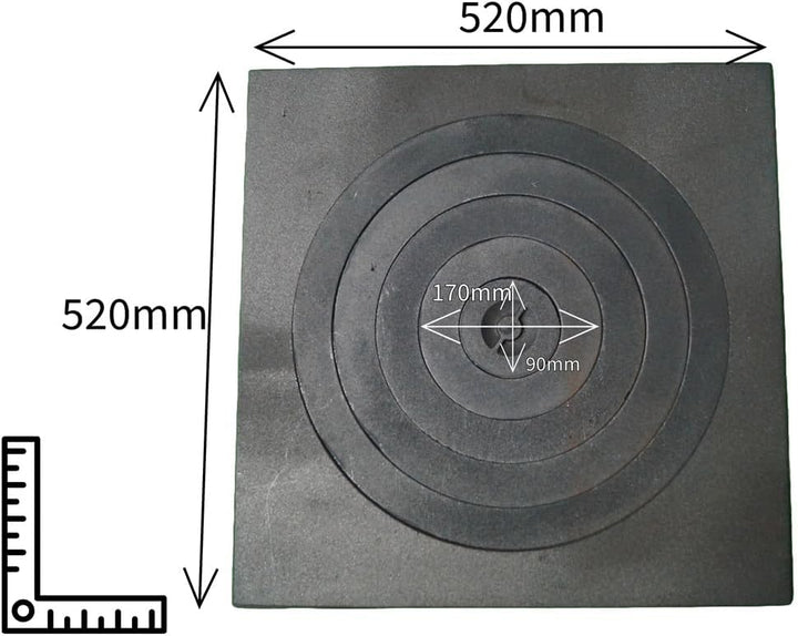 Sellon24® Ofenplatte Feuer Herdring Gusseisen Gussringe Gusseisenringe Cast Iron 52x52cm