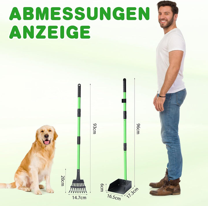 REAPALOT Hundekotschaufel, Robustes Metalltablett und Rechen-Set, Hundekotsammler aus Edelstahl mit