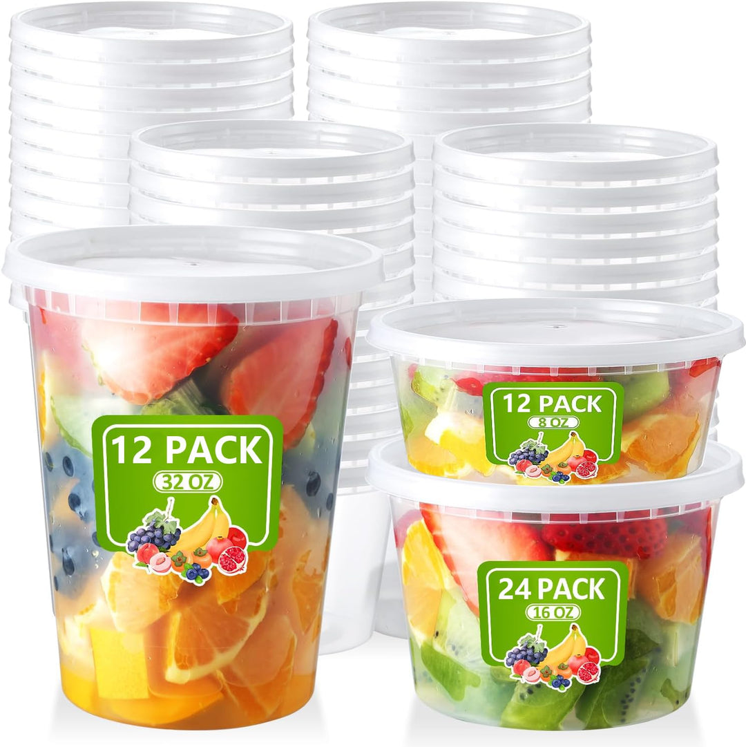 Kunststoffbehälter mit Deckel 48Stk Aufbewahrungsbecher für Lebensmittel 8Oz 16Oz 32Oz BPA-Frei Wied