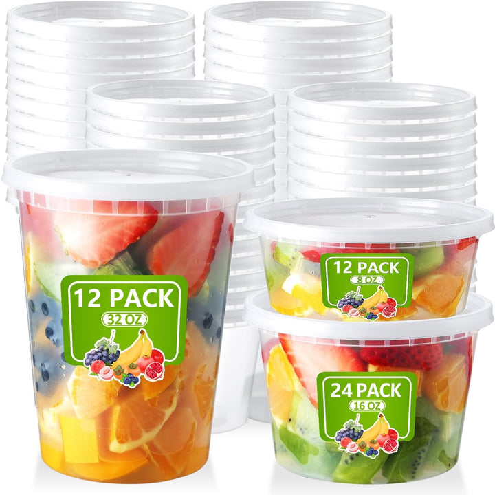 Kunststoffbehälter mit Deckel 48Stk Aufbewahrungsbecher für Lebensmittel 8Oz 16Oz 32Oz BPA-Frei Wied