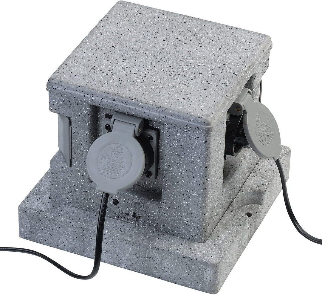 Royal Gardineer Steckdosenstein: 4-fach-WLAN-Garten-Steckdose, App, Sprachbefehl, 16 A, 3.680 W, IP4