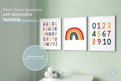 Papierschmiede® Kinderbilder 3er Set Lernposter, A4 gerahmt in Holzrahmen (weiss), Geschenk für Mädc