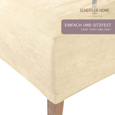 SCHEFFLER-Home Stuhlhussen 2er Set Leon Ecru/elastische Wildleder Hussen für Stühle/Robustes Freisch