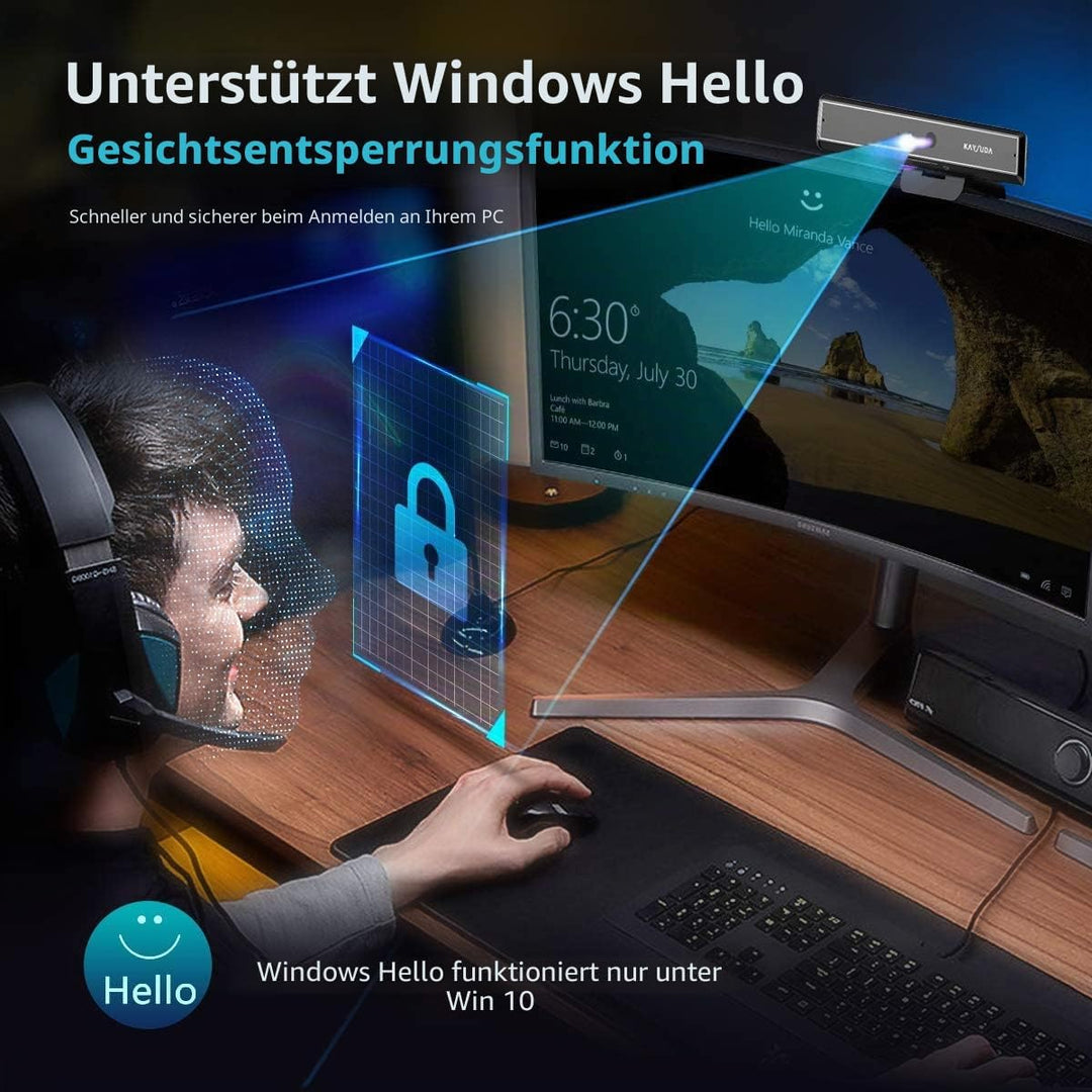 Kaysuda CA20 Gesichtserkennung USB IR Kamera für Windows Hello Windows 10, Webkamera bis zu 1080P (E