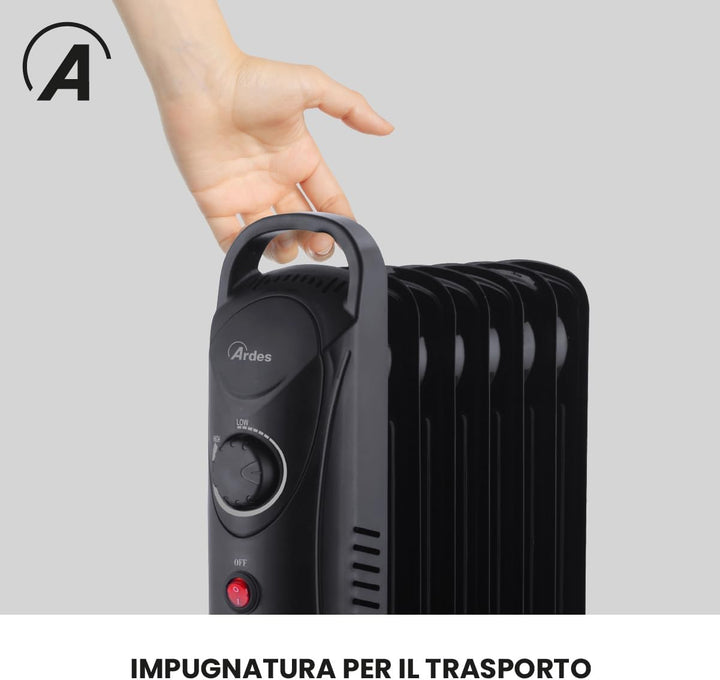 ARDES - AR4R07M2 OILO MINI2 800 W Mini-Elektro-Ölheizkörper, kompakter elektrischer Heizkörper mit g