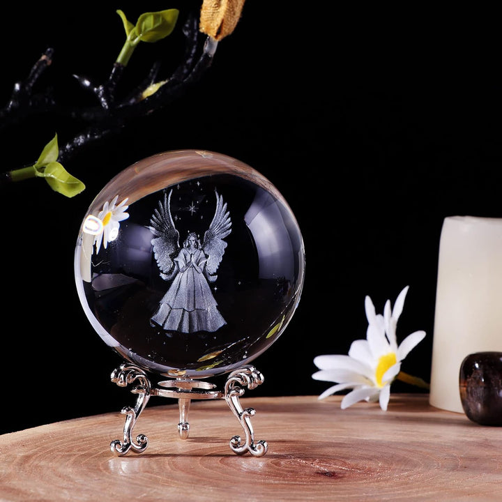 3D Betender Schutzengel Figuren Kristallkugel mit Silber Ständer Gedenkgeschenk für Frauen Freund Be