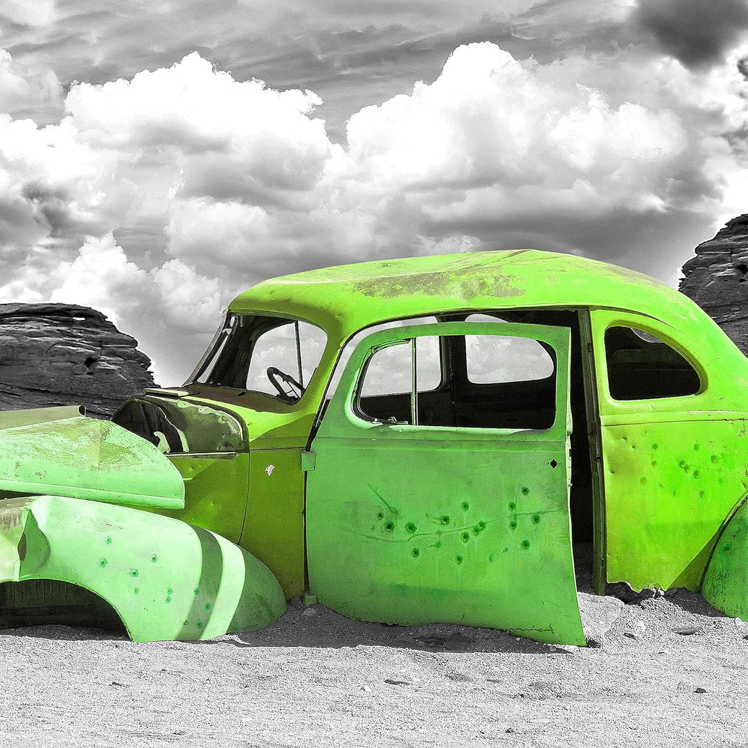 Runa Art Wandbilder Auto Oldtimer 5 Teilig Bild auf Vlies Leinwand Deko Wohnzimmer Vintage Grün Grau
