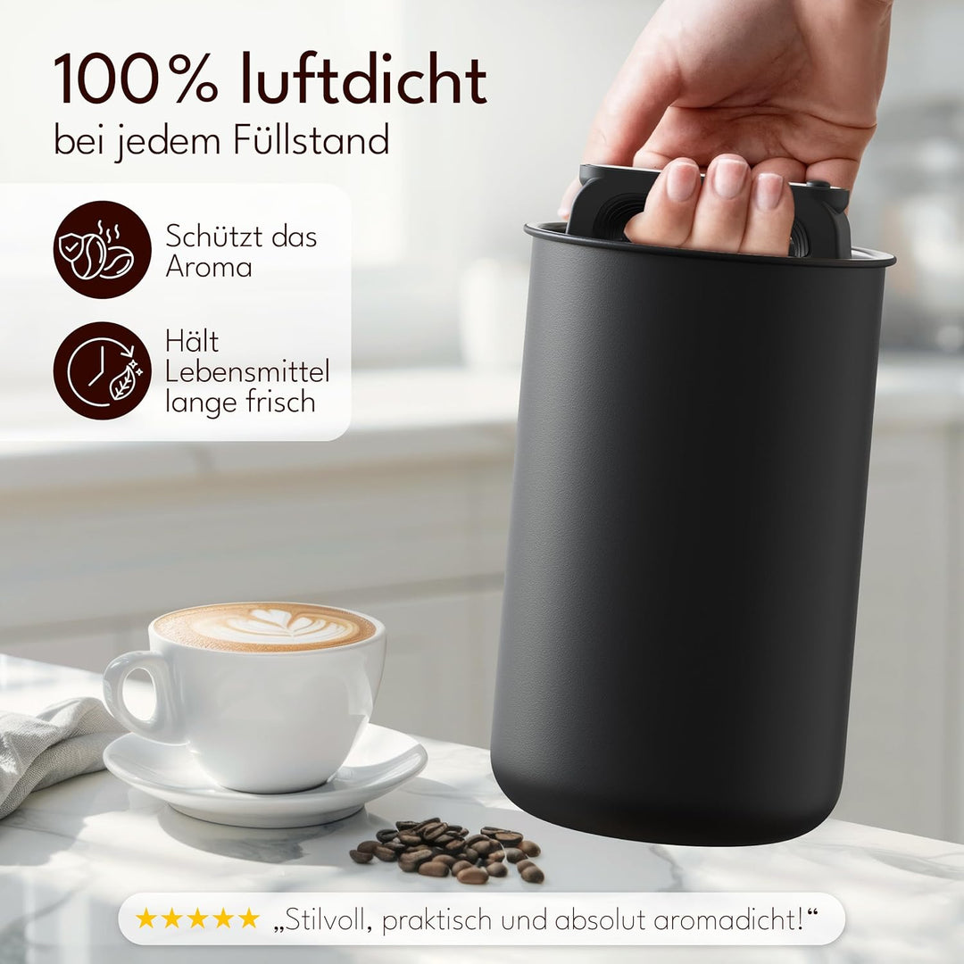 Kaffeedose luftdicht für 1 kg Kaffeebohnen mit Vakuumdeckel (Behälter für Kaffee, Tee, Edelstahl Dos