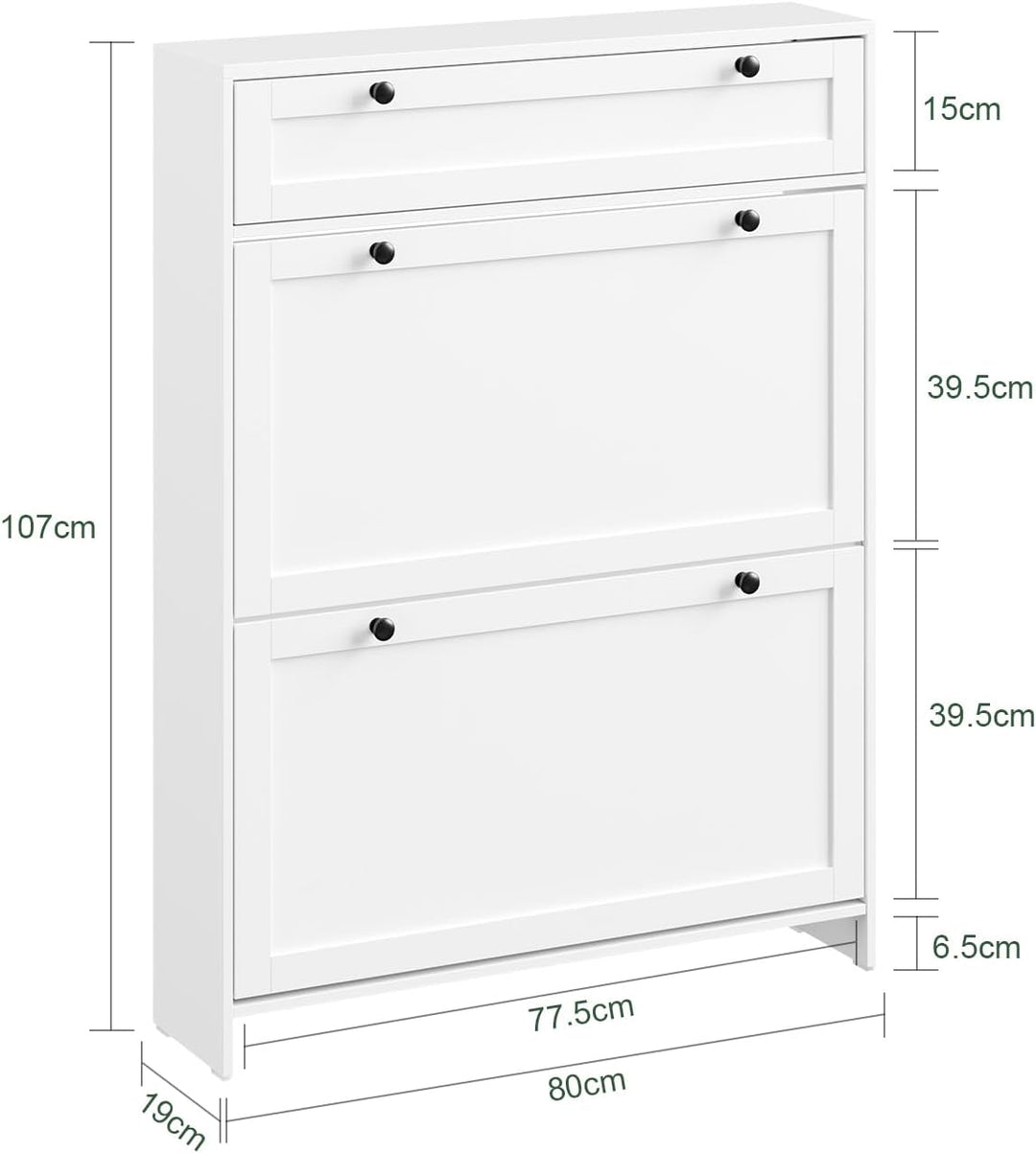 SoBuy Schuhkipper Schmal, Schuhschrank Weiss, Bis zu 8 Paar Schuhe, Mit Schubladen und Klapptüren, F