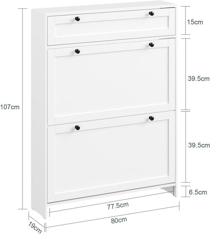 SoBuy Schuhkipper Schmal, Schuhschrank Weiss, Bis zu 8 Paar Schuhe, Mit Schubladen und Klapptüren, F