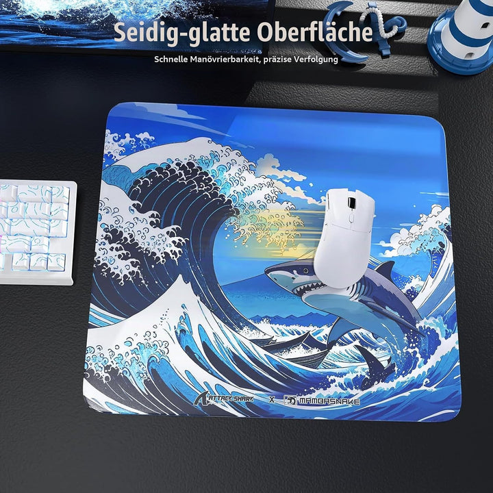 ATTACK SHARK CM05 Gaming-Mauspad Aus Gehärtetem Glas, Ultraglatte Oberfläche, 9H Gehärtetes Glas, 17