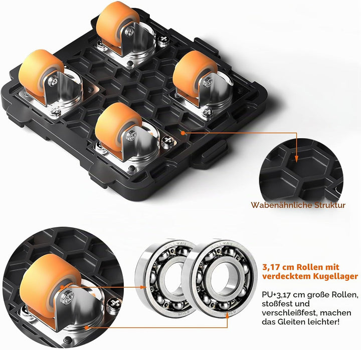 ONEON 4 Pack Möbelroller Schonende Transportrollen aus TPE, 360 Grad drehbar Möbel Transportroller,