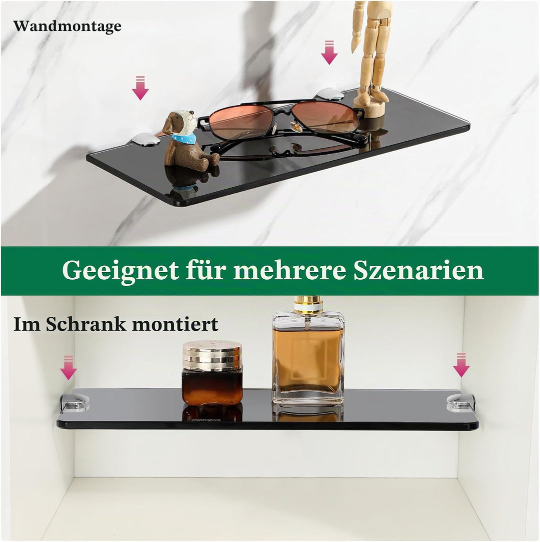 SAYAYO Glasregal Badezimmer, Badregal Duschablage Schwarz Glasablage mit 6mm Dicke Rechteck Glas Bad
