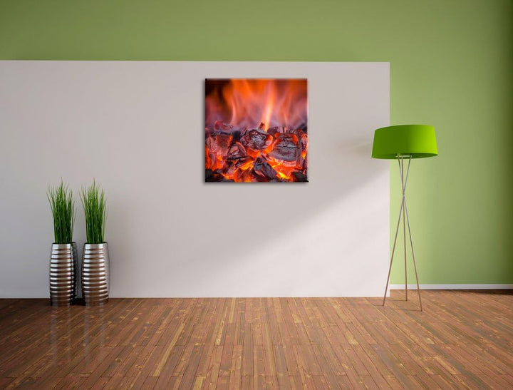 Pixxprint Loderndes Feuer, Format: 70x70 auf Leinwand, XXL riesige Bilder fertig gerahmt mit Keilrah