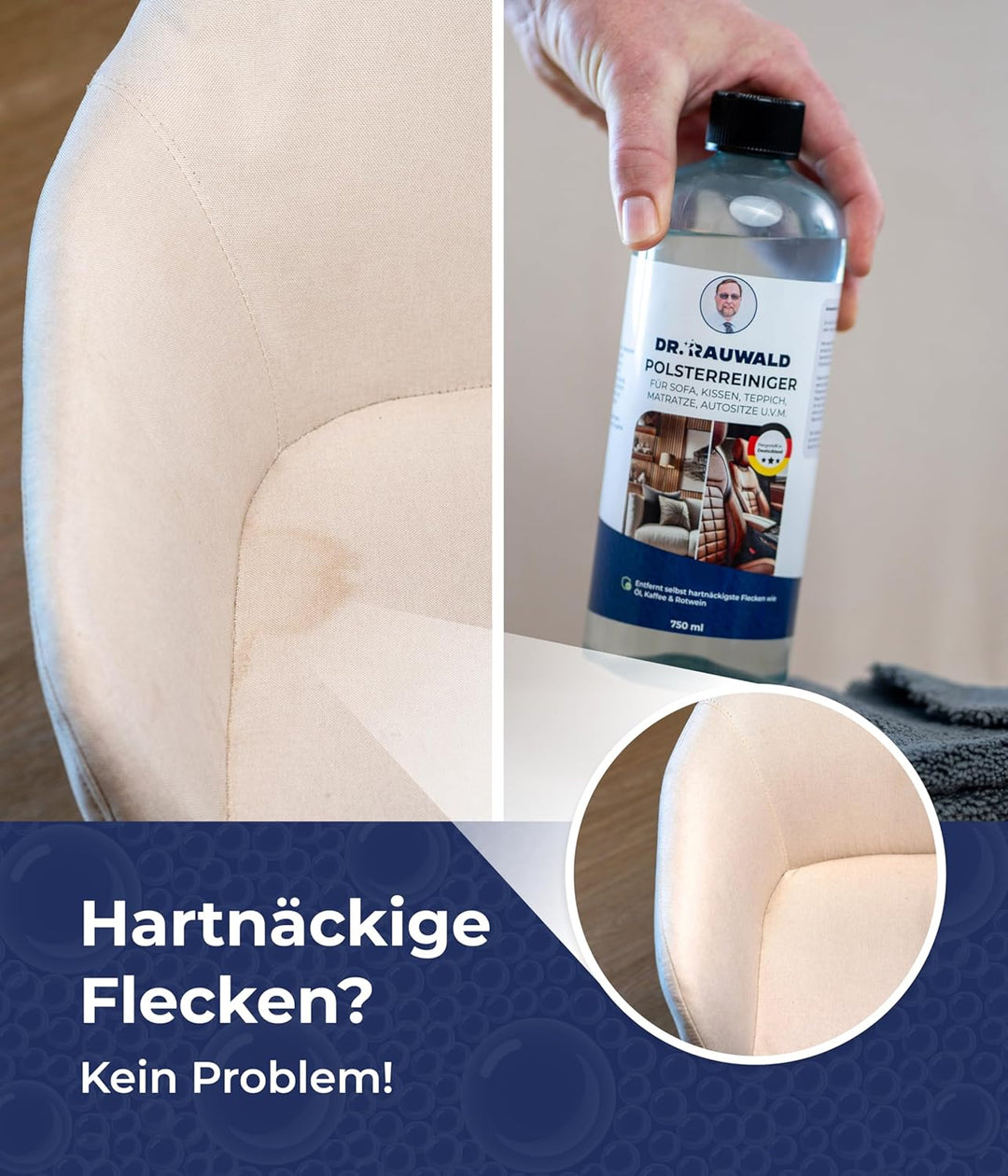 Dr. Rauwald Polsterreiniger 750ml inkl. Profi-Sprühkopf – Spezial für Wildleder, Alcantara, Sofa & A