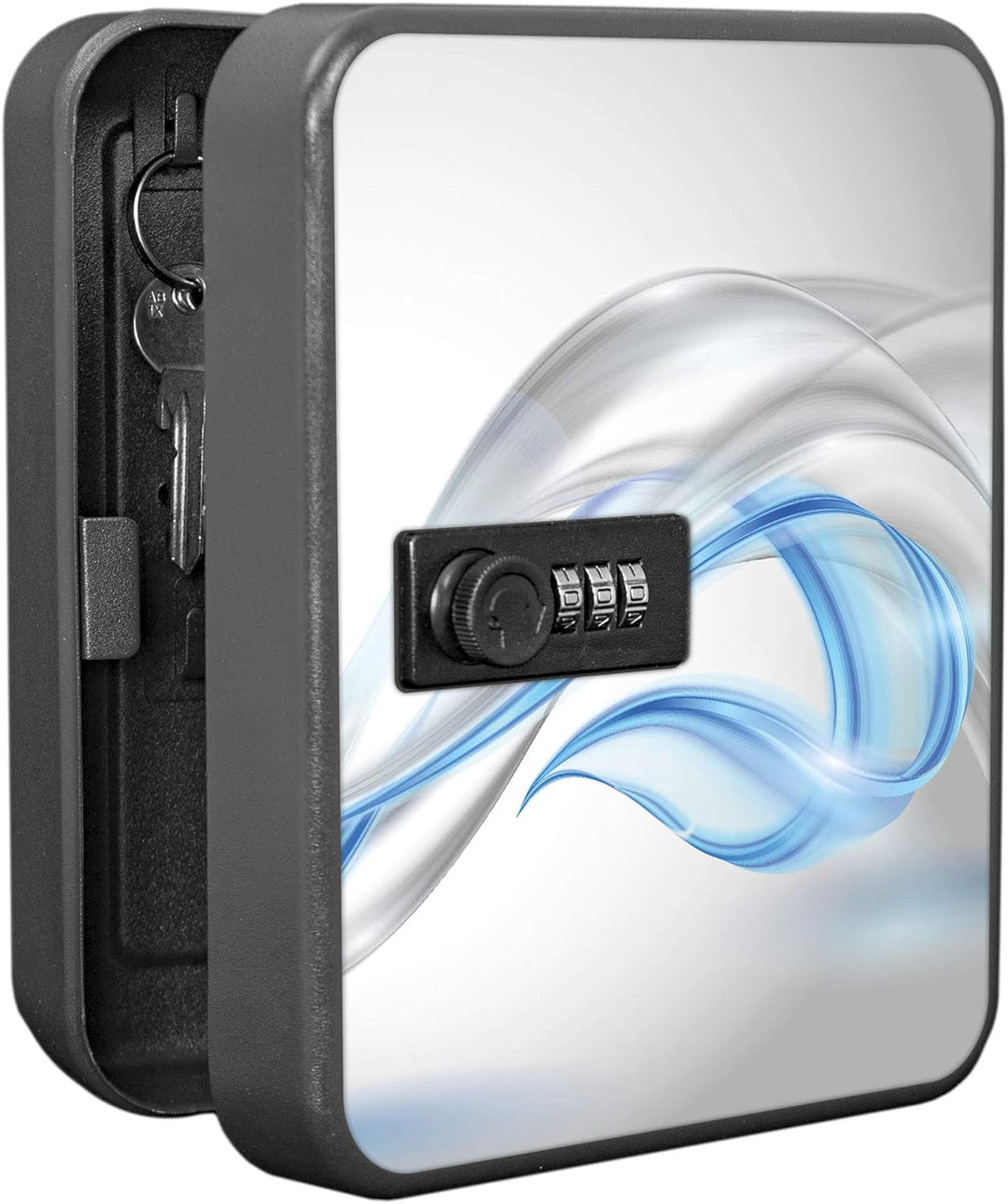 banjado® Burg-Wächter® abschliessbarer Schlüsselkasten mit Motiv Blauer Schleier für 20 Schlüssel -