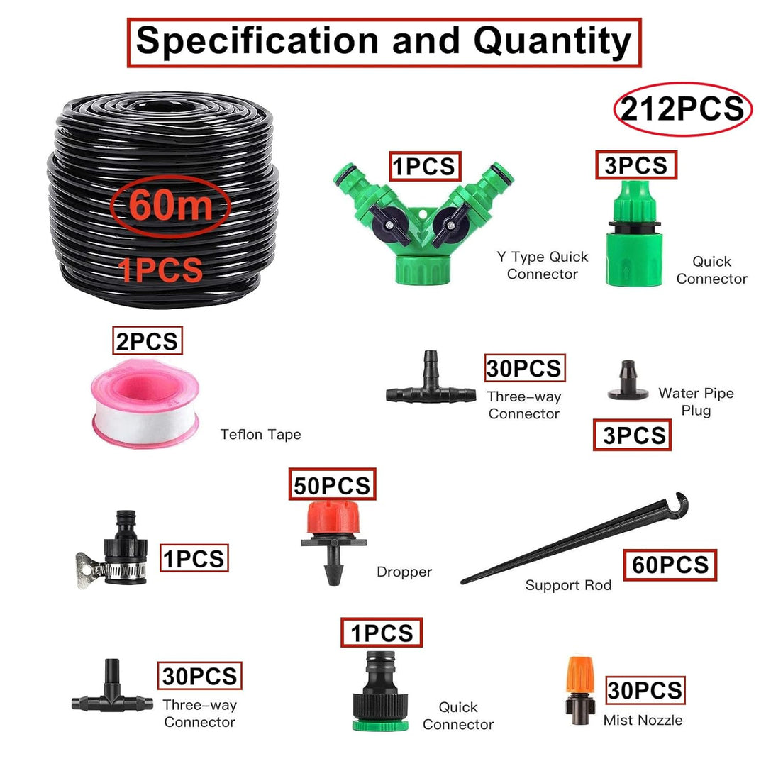 HUAZIZ Garten BewässerungsSystem Garten Bewässerung Kit, 60 m Bewässerungsrohre 212 pcs Micro Drip B