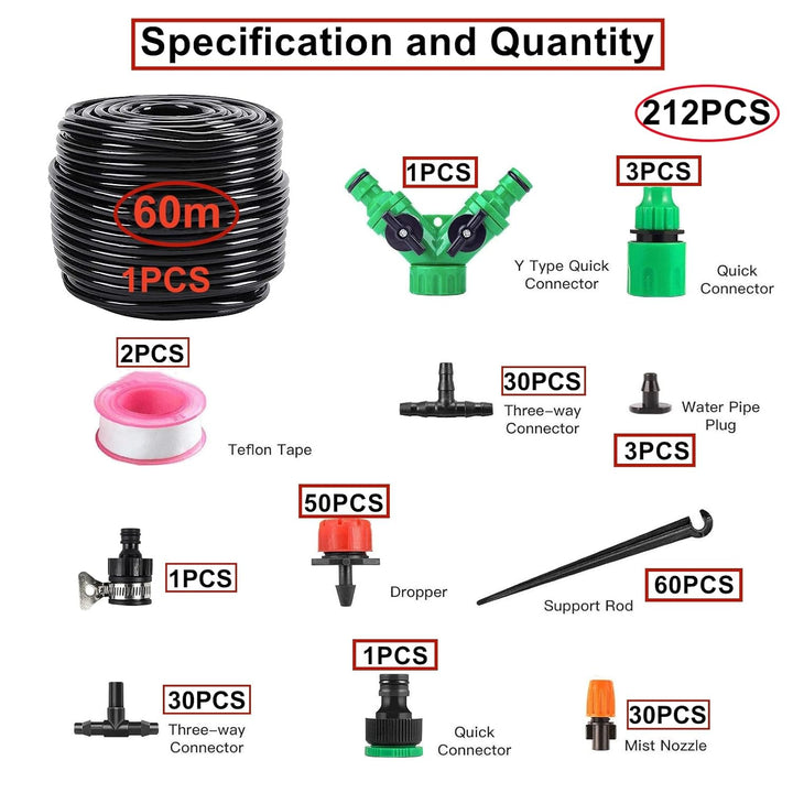 HUAZIZ Garten BewässerungsSystem Garten Bewässerung Kit, 60 m Bewässerungsrohre 212 pcs Micro Drip B