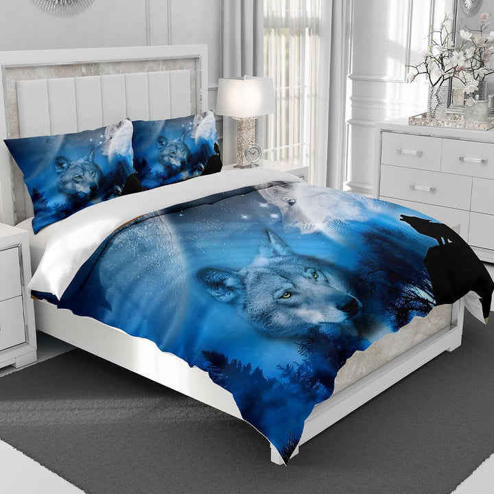 3D Wolf Theme Muster Bettbezug,3D Realistisches Tier Wolf Motiv Bettwäsche Set,Wolf-Motiv-Druck-Desi