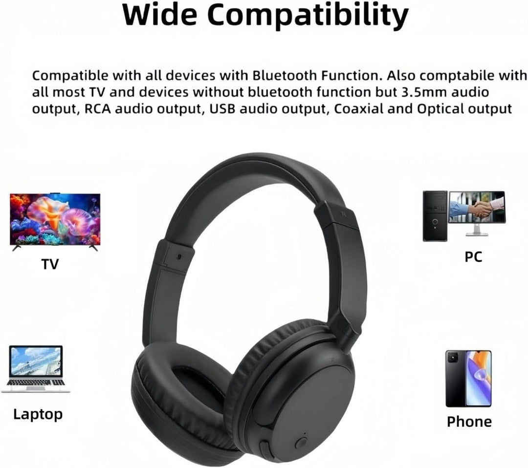 Kabelloses TV-Kopfhörer mit USB Transmitter für Senioren, Bluetooth5.3 Über-Ohr Headset, 30 Stunden