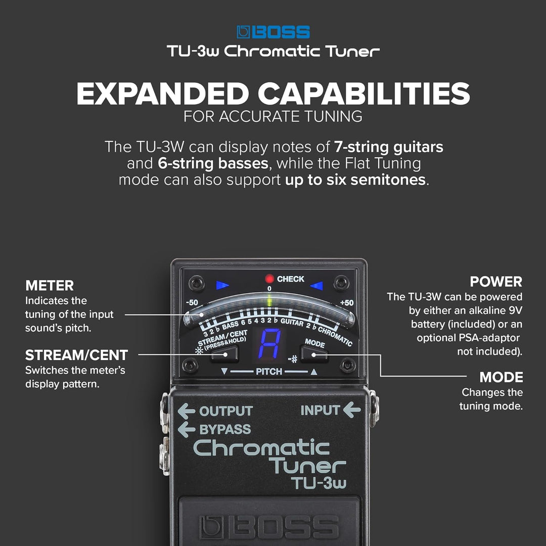 BOSS WAZA Craft chromatisches Tuner-Pedal (TU-3W), Stompbox Tuner auf Basis der innovativen Waza-Han