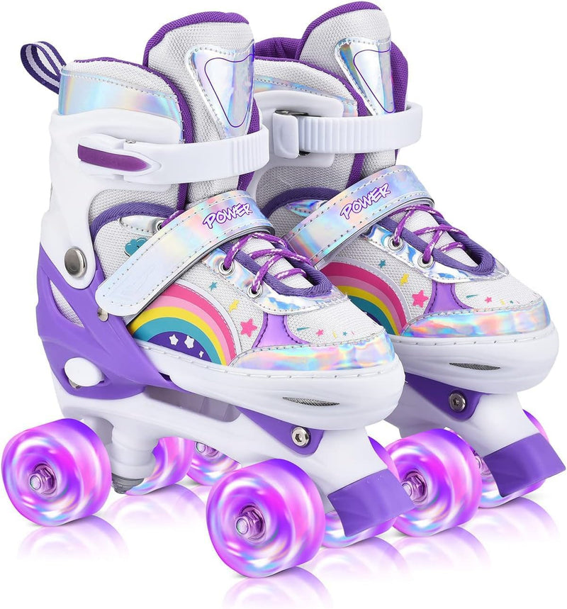 YUDOXN Rollschuhe Mädchen Verstellbar.komfortabl LED Rollerskates für Jugendliche und Anfänger.3 Grö