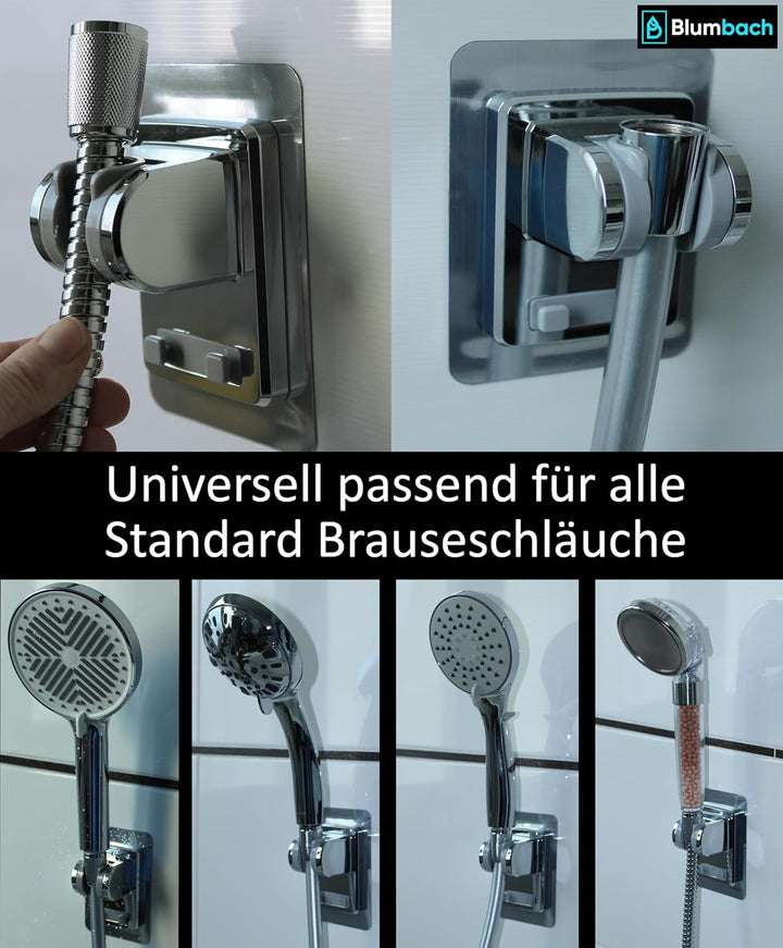 BLUMBACH® Duschkopfhalterung ohne Bohren - DAS ORIGINAL - Duschhalterung kleben statt Bohren - Neigu