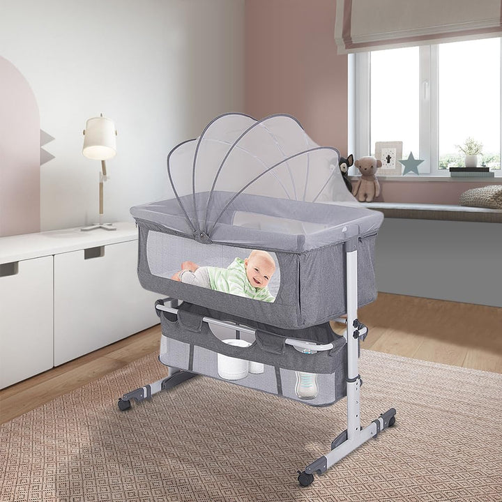 3 in 1 Babybett 5 Fach Höhenverstellung und Neigungsverstellung mit Bremse Stubenwagen Beistellbett
