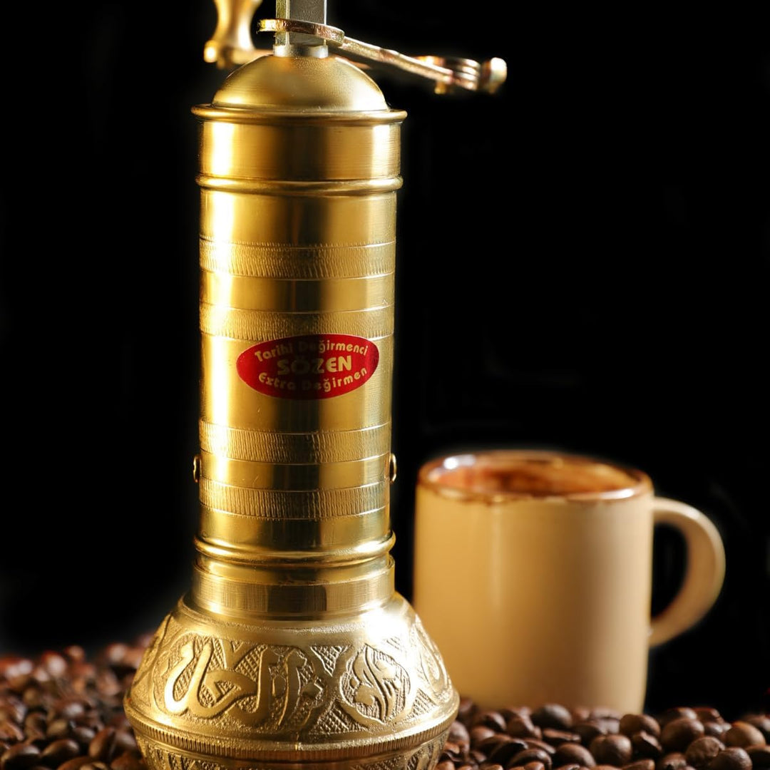 SOZEN 19.3cm Manuelle Kaffeemühle Messing - Handkurbel Burr Mühle für Türkischen Kaffee, Französisch