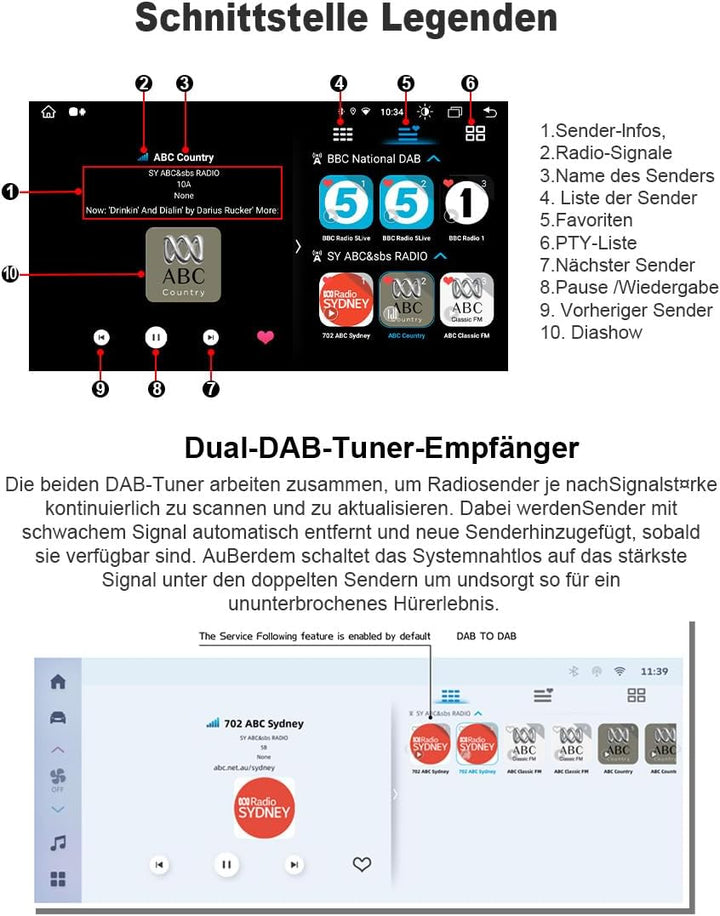Erisin DAB Plus Radio Adapter Digital Radio Tuner Box mit MCX Antenne Verstärker DAB Antenne für And