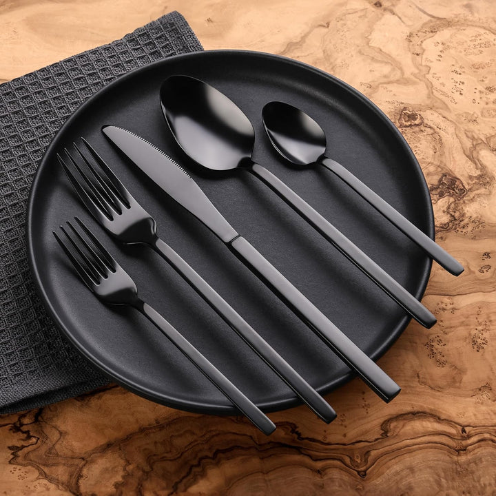 GRÄWE Besteck schwarz, Besteck-Set für 2 Personen, 10-teilig, Edelstahl Tafelbesteck, Essbesteck spü