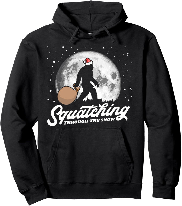 Squatching Through The Snow Funny Bigfoot Christmas Santa Pullover Hoodie