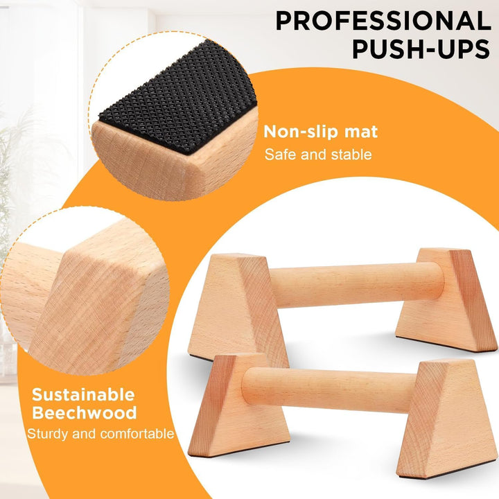 Liegestützgriffe aus Holz, 2 Stück 25cm Gelenksschonende Parallettes Ergonomische, Rutschfeste Hands