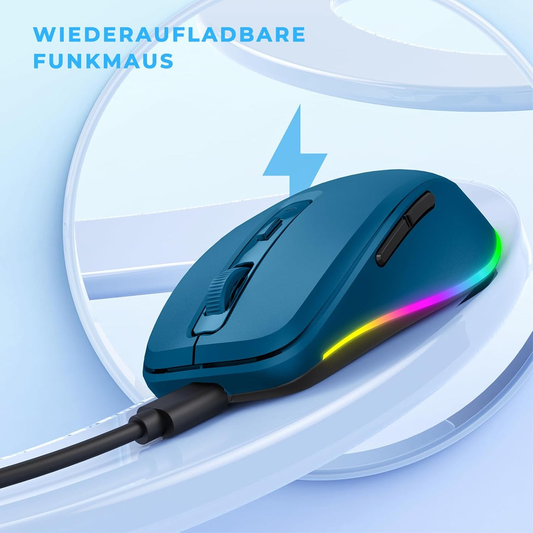 seenda Maus Kabellos LED, Wiederaufladbare Kabellose Maus mit Jiggler, Leise 2.4G USB Funkmaus für L