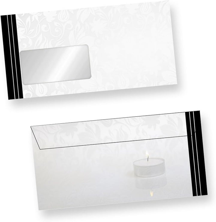 Briefpapier Set Trauer (500 Sets MIT Fenster) Set mit Briefbögen A4 und passende Trauerumschläge MIT