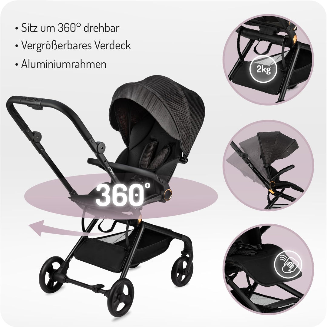 MoMi Kinderwagen ADELLE ab 6. Monat (bis 22 kg), klappbarer Buggy mit 360°-Sitz und 5-Punkt-Sicherhe